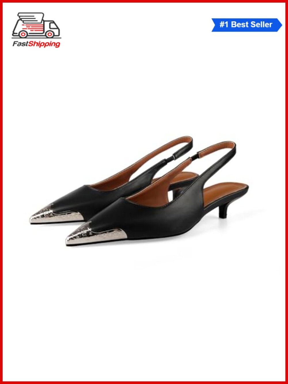 ✨ Slingback Kitten Heels Etched Steel Toe Pointed Toe Slip On Low Heel Pumps